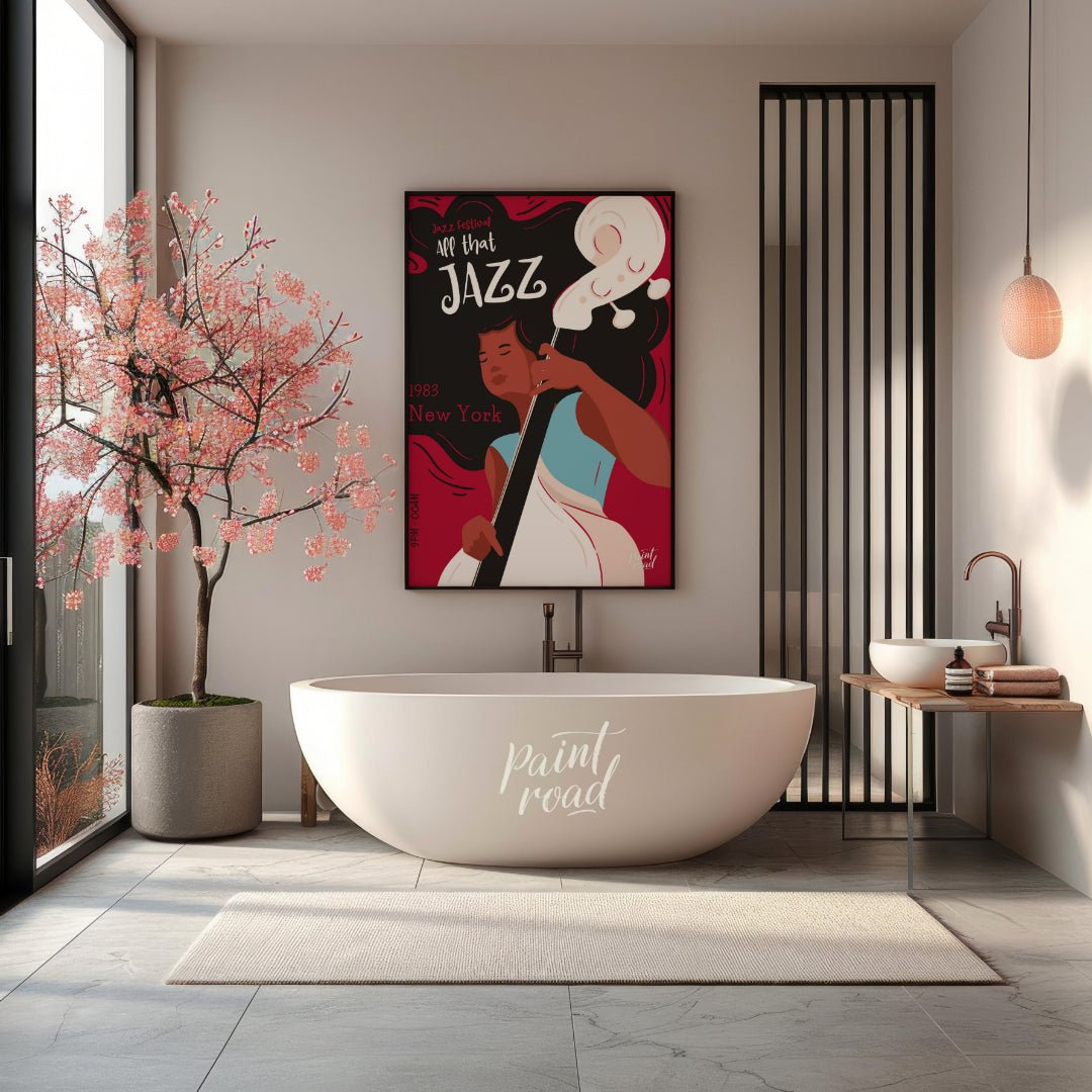 This stylish and energetic poster advertises a “Jazz Festival” with the bold title “APP that JAZZ”.… for bathroom