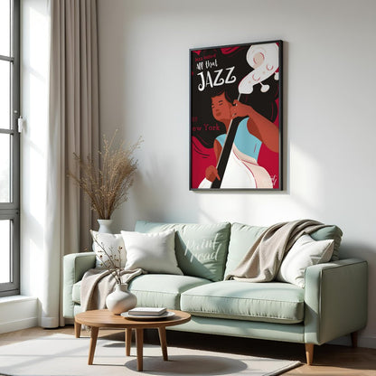 This stylish and energetic poster advertises a “Jazz Festival” with the bold title “APP that JAZZ”.… for living room