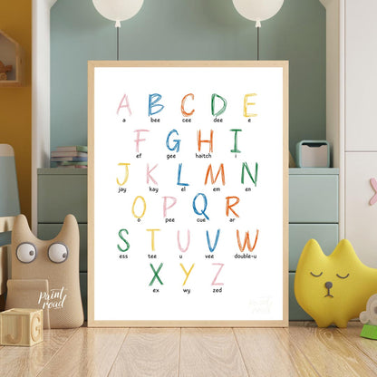 This vibrant and highly practical educational poster presents the full English alphabet, with each … for nursery