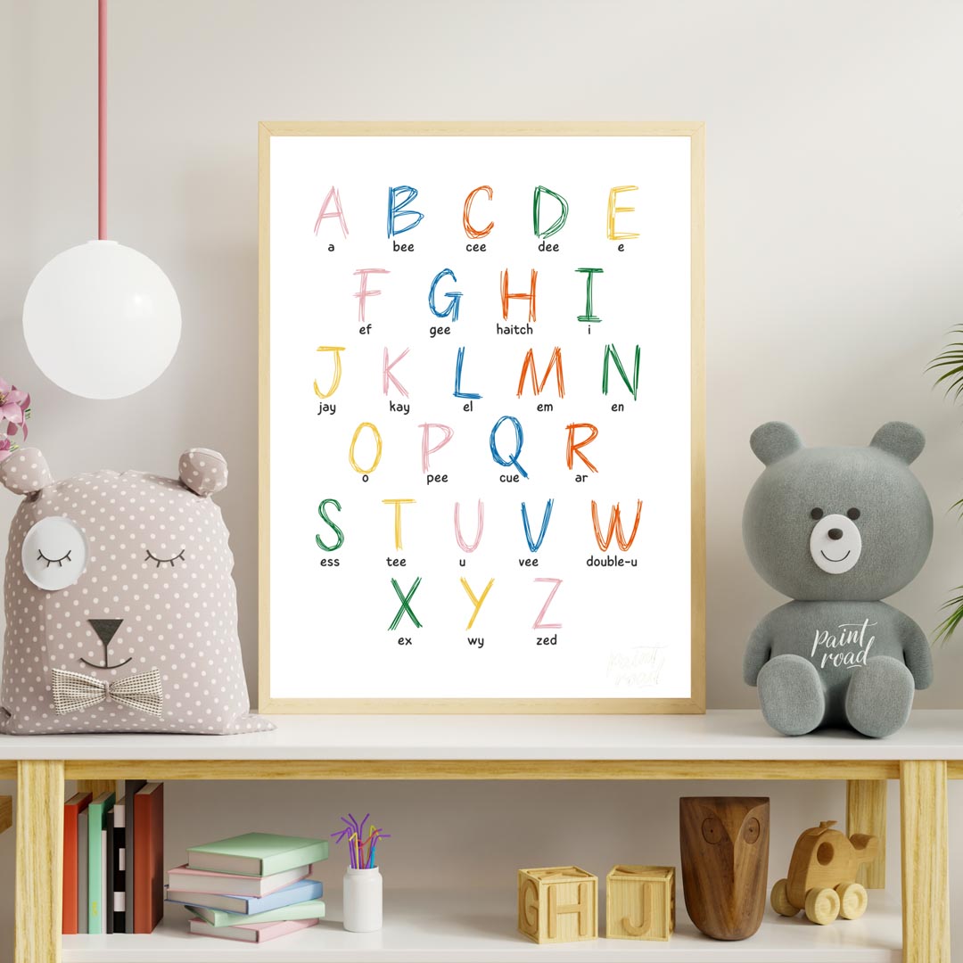 This vibrant and highly practical educational poster presents the full English alphabet, with each … for nursery