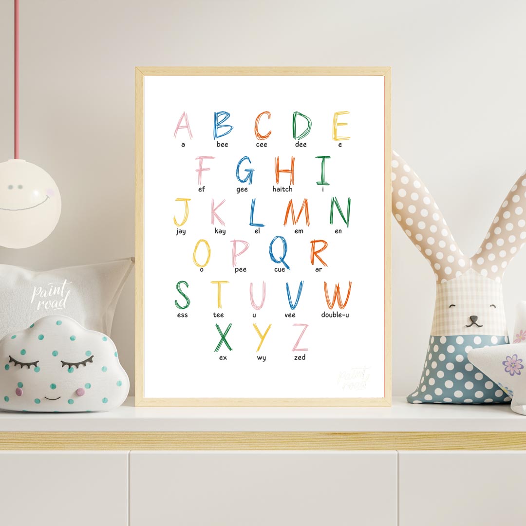 This vibrant and highly practical educational poster presents the full English alphabet, with each … for nursery