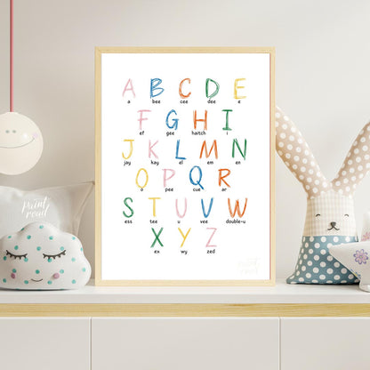 This vibrant and highly practical educational poster presents the full English alphabet, with each … for nursery