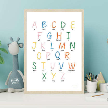 This vibrant and highly practical educational poster presents the full English alphabet, with each … for nursery