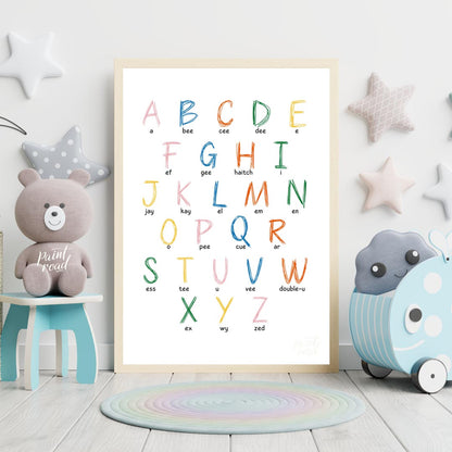This vibrant and highly practical educational poster presents the full English alphabet, with each … for nursery
