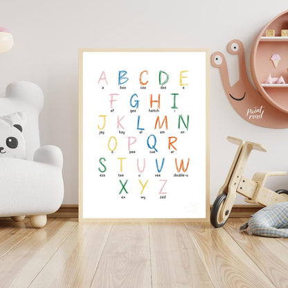 This vibrant and highly practical educational poster presents the full English alphabet, with each … for nursery