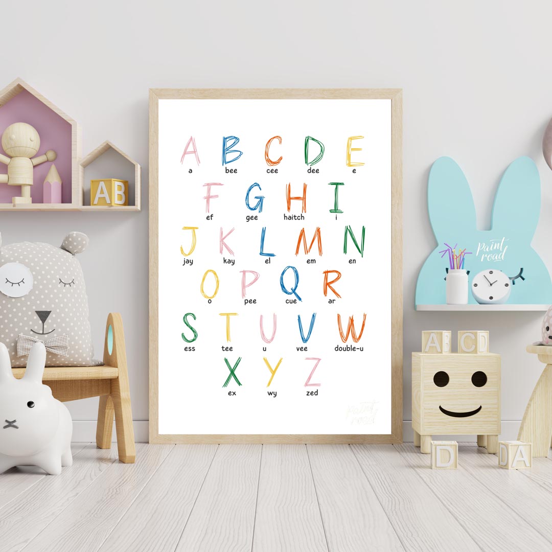 This vibrant and highly practical educational poster presents the full English alphabet, with each … for nursery