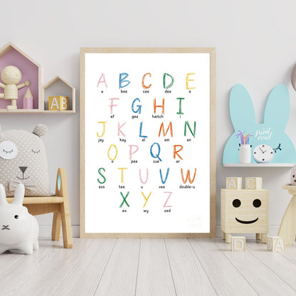This vibrant and highly practical educational poster presents the full English alphabet, with each … for nursery