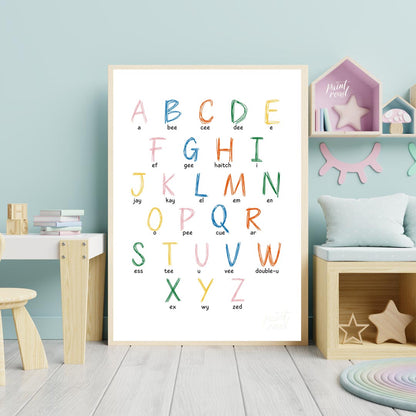 This vibrant and highly practical educational poster presents the full English alphabet, with each … for nursery
