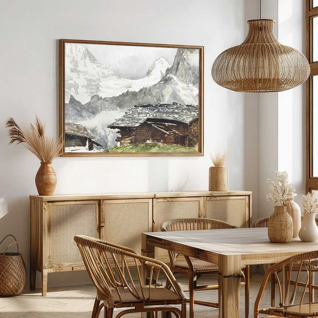 Capture the tranquil beauty of the alpine landscape with this exquisite painting. This artwork for Dining