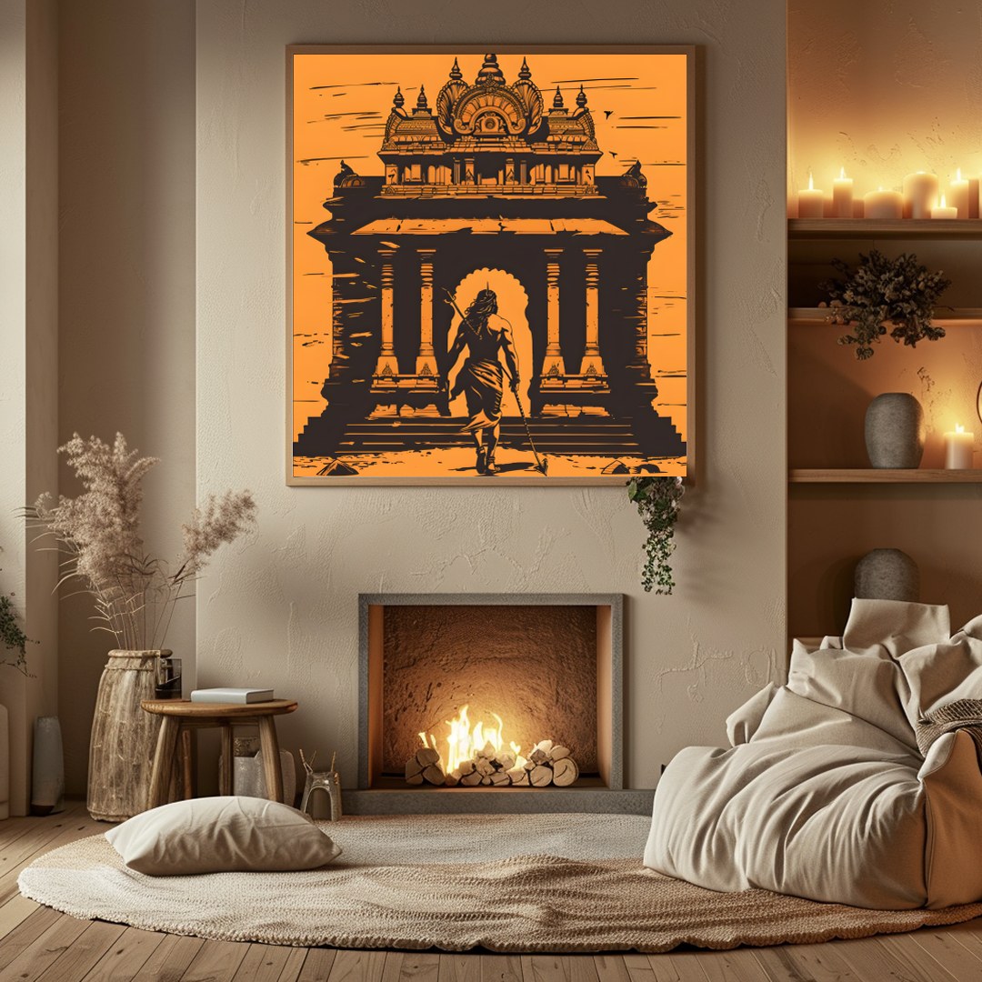 This captivating artwork captures the essence of ancient architecture and mythical guardians. The for Hall