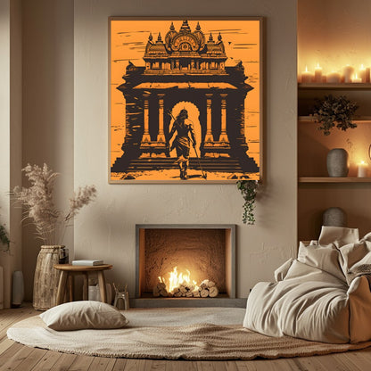 This captivating artwork captures the essence of ancient architecture and mythical guardians. The for Hall