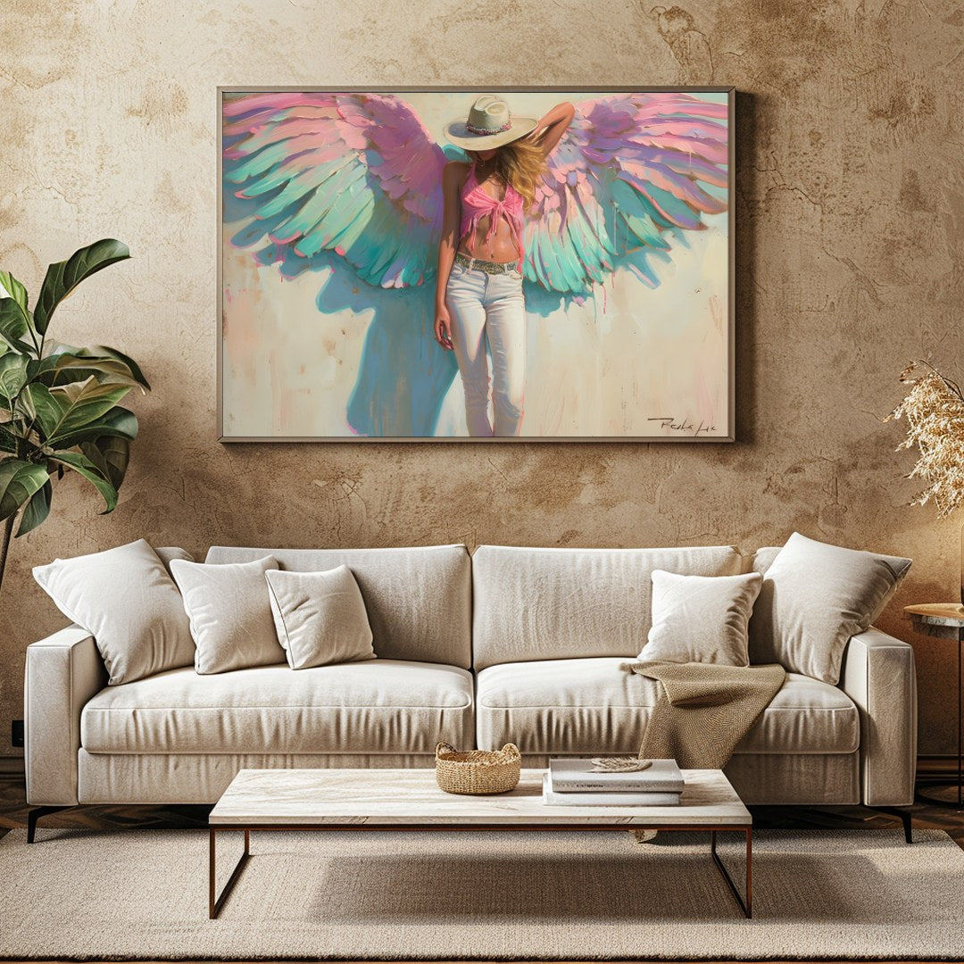 Experience the ethereal beauty of this captivating artwork featuring a serene figure with for Family Room