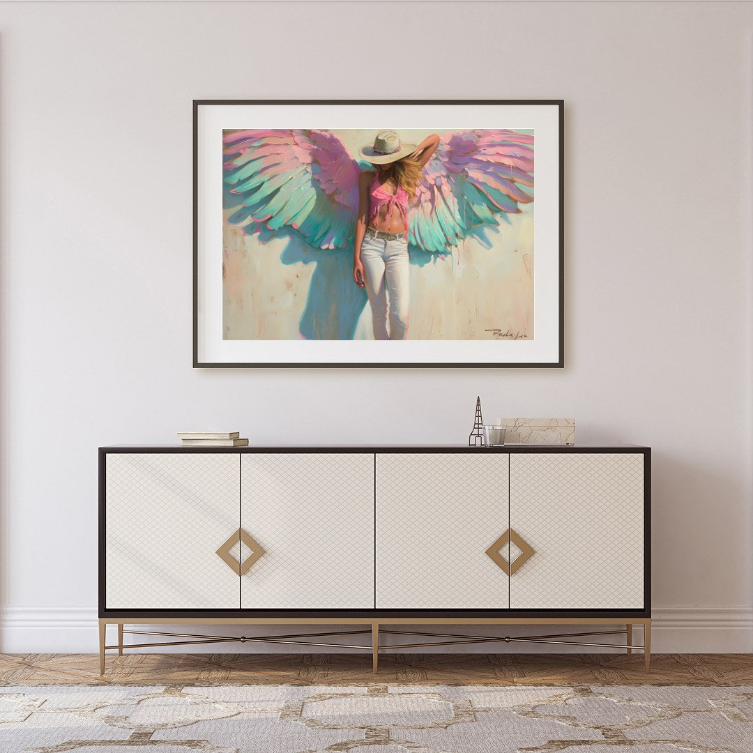 Experience the ethereal beauty of this captivating artwork featuring a serene figure with for Foyer