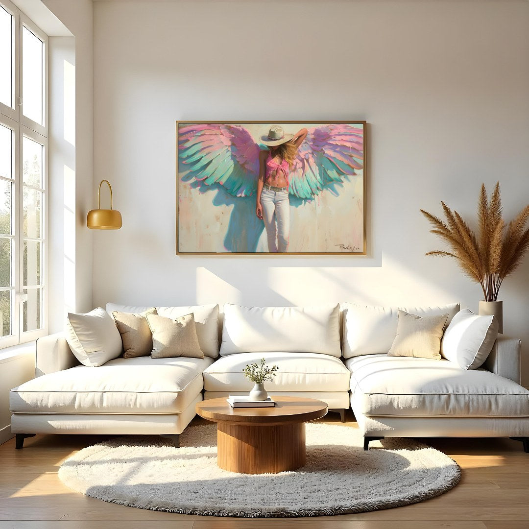 Experience the ethereal beauty of this captivating artwork featuring a serene figure with for Living Room