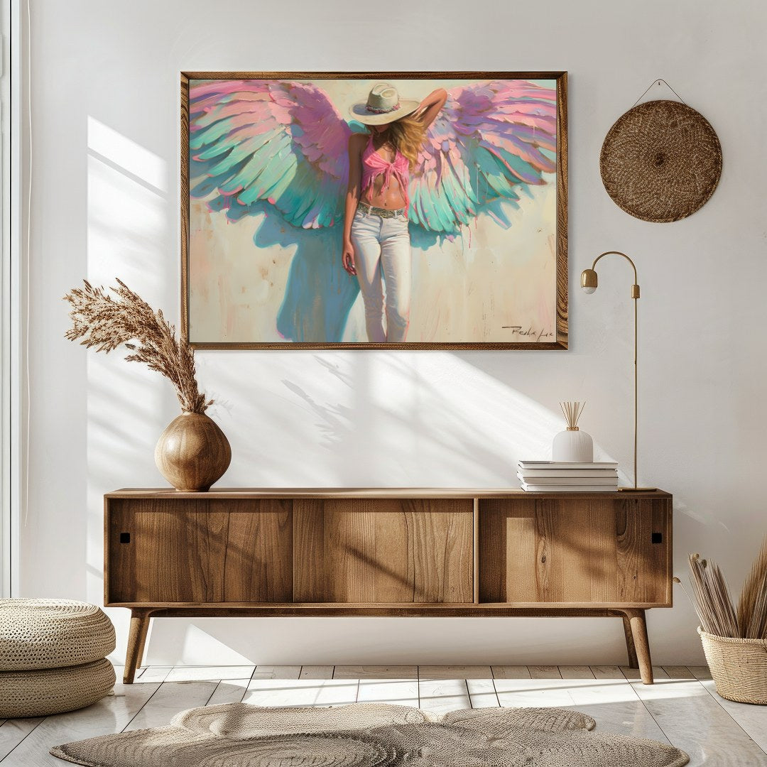 Experience the ethereal beauty of this captivating artwork featuring a serene figure with for Sitting Area