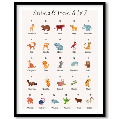 This comprehensive and vibrant educational poster, titled "Animals from A to Z," provides a delight… for abode