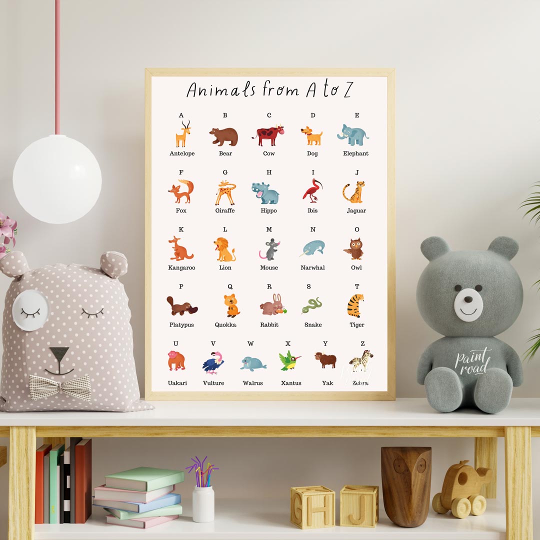 This comprehensive and vibrant educational poster, titled "Animals from A to Z," provides a delight… for nursery