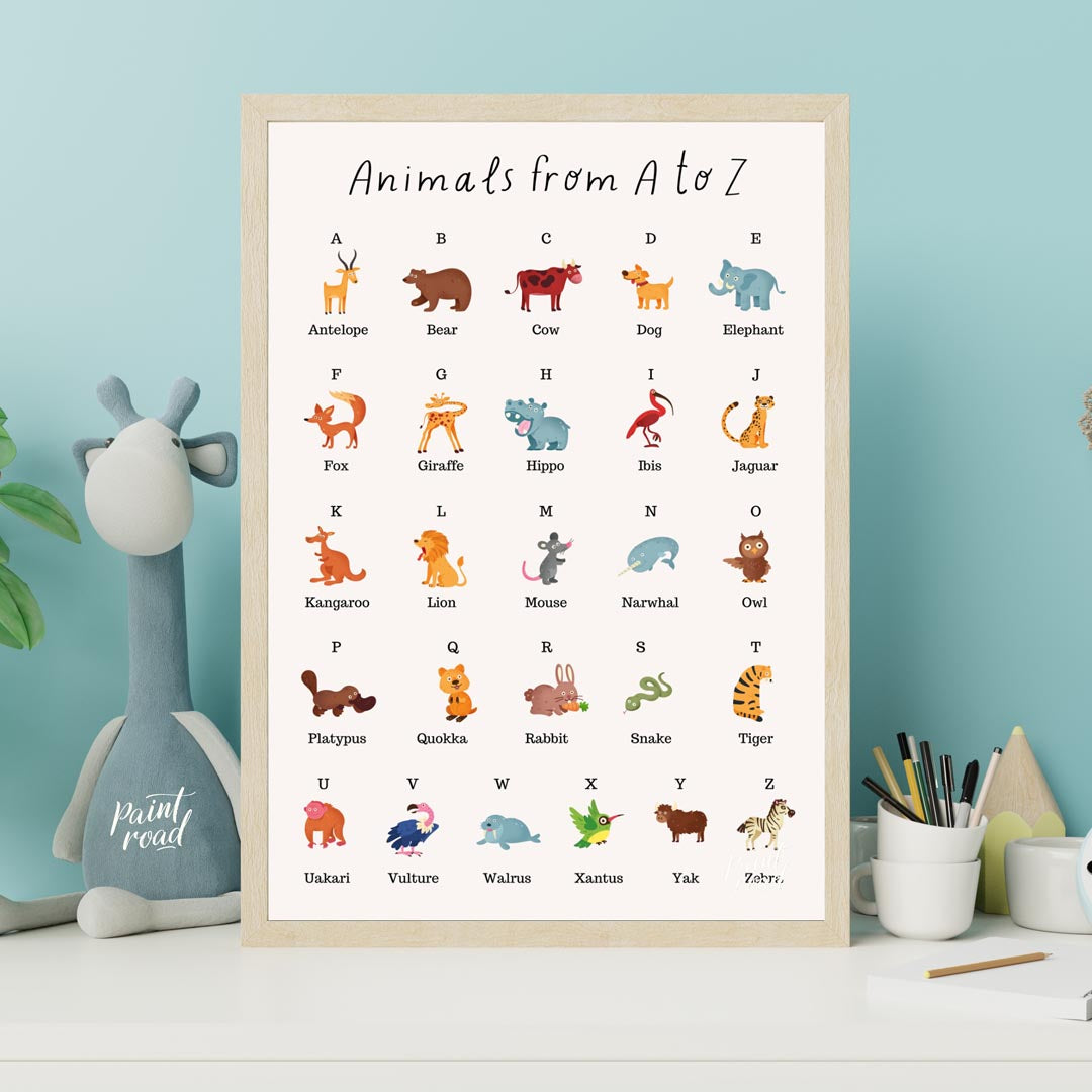 This comprehensive and vibrant educational poster, titled "Animals from A to Z," provides a delight… for nursery