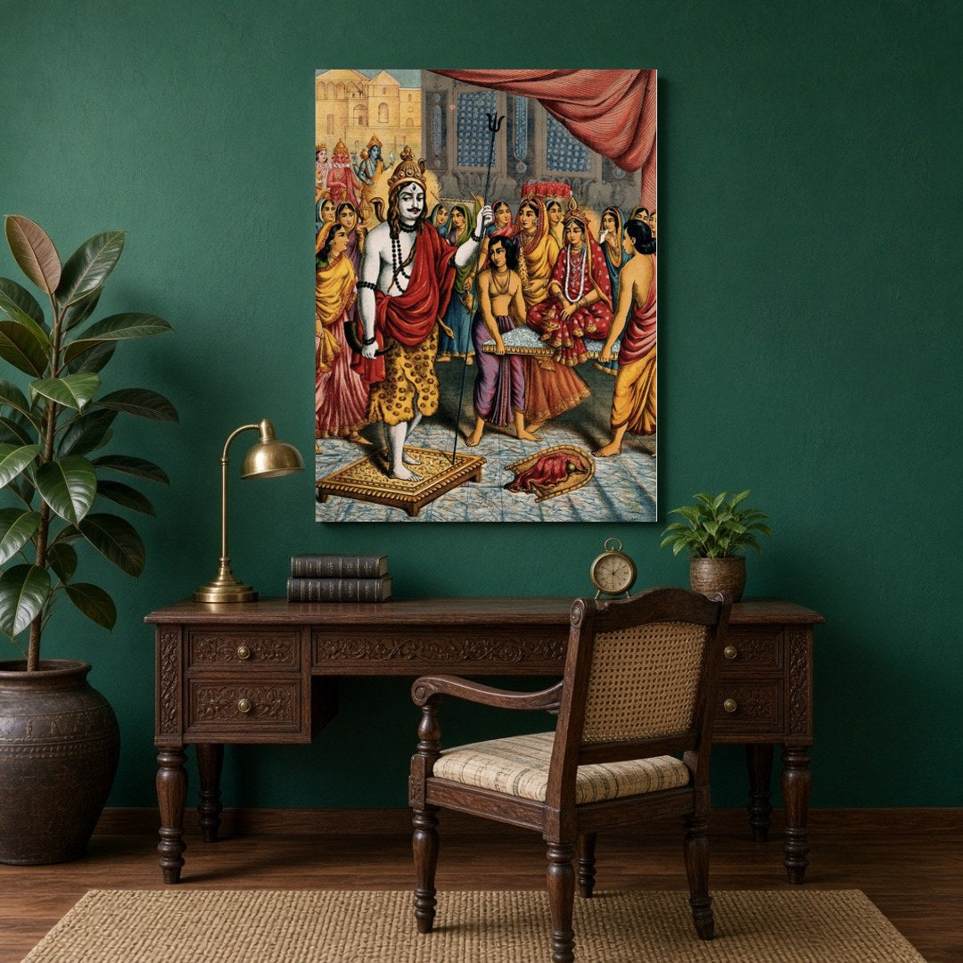 Experience the divine celebration of 'Shiva and Parvati's Ceremony,' beautifully captured in this for Study