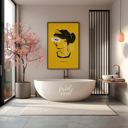 This striking art print presents a compelling fusion of classical antiquity and modern abstract des… for bathroom