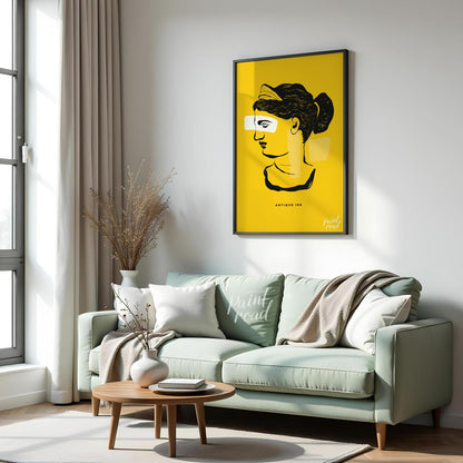 This striking art print presents a compelling fusion of classical antiquity and modern abstract des… for living room