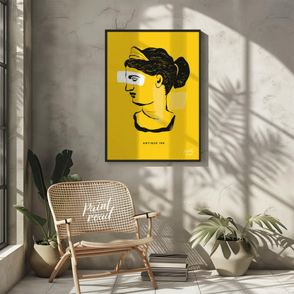 This striking art print presents a compelling fusion of classical antiquity and modern abstract des… for other