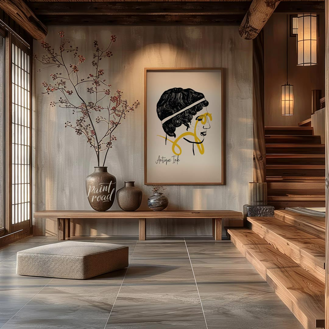 This captivating art print, titled “Antique Ink,” offers a modern interpretation of classical portr… for entryway