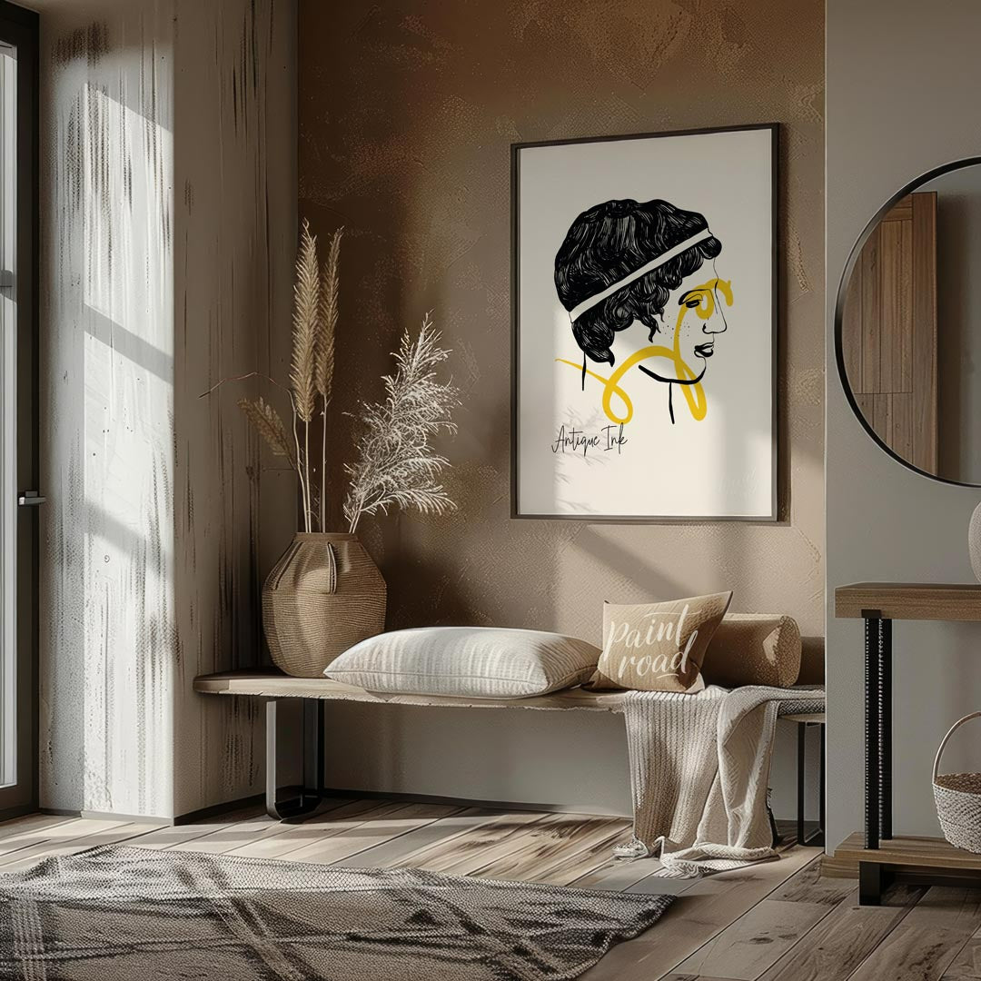 This captivating art print, titled “Antique Ink,” offers a modern interpretation of classical portr… for entryway