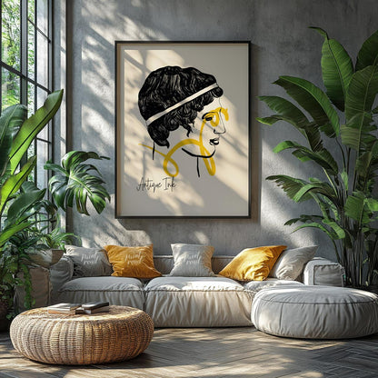 This captivating art print, titled “Antique Ink,” offers a modern interpretation of classical portr… for living room