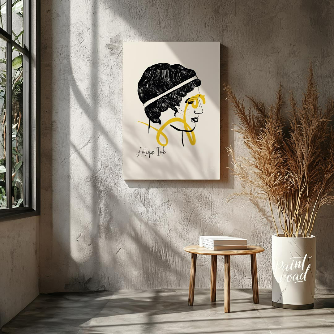 This captivating art print, titled “Antique Ink,” offers a modern interpretation of classical portr… for living room