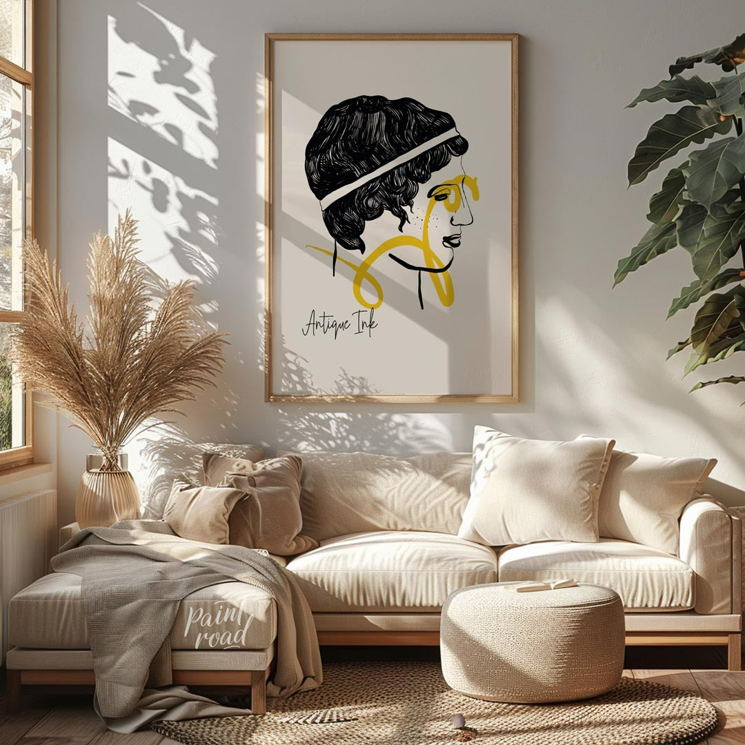 This captivating art print, titled “Antique Ink,” offers a modern interpretation of classical portr… for living room