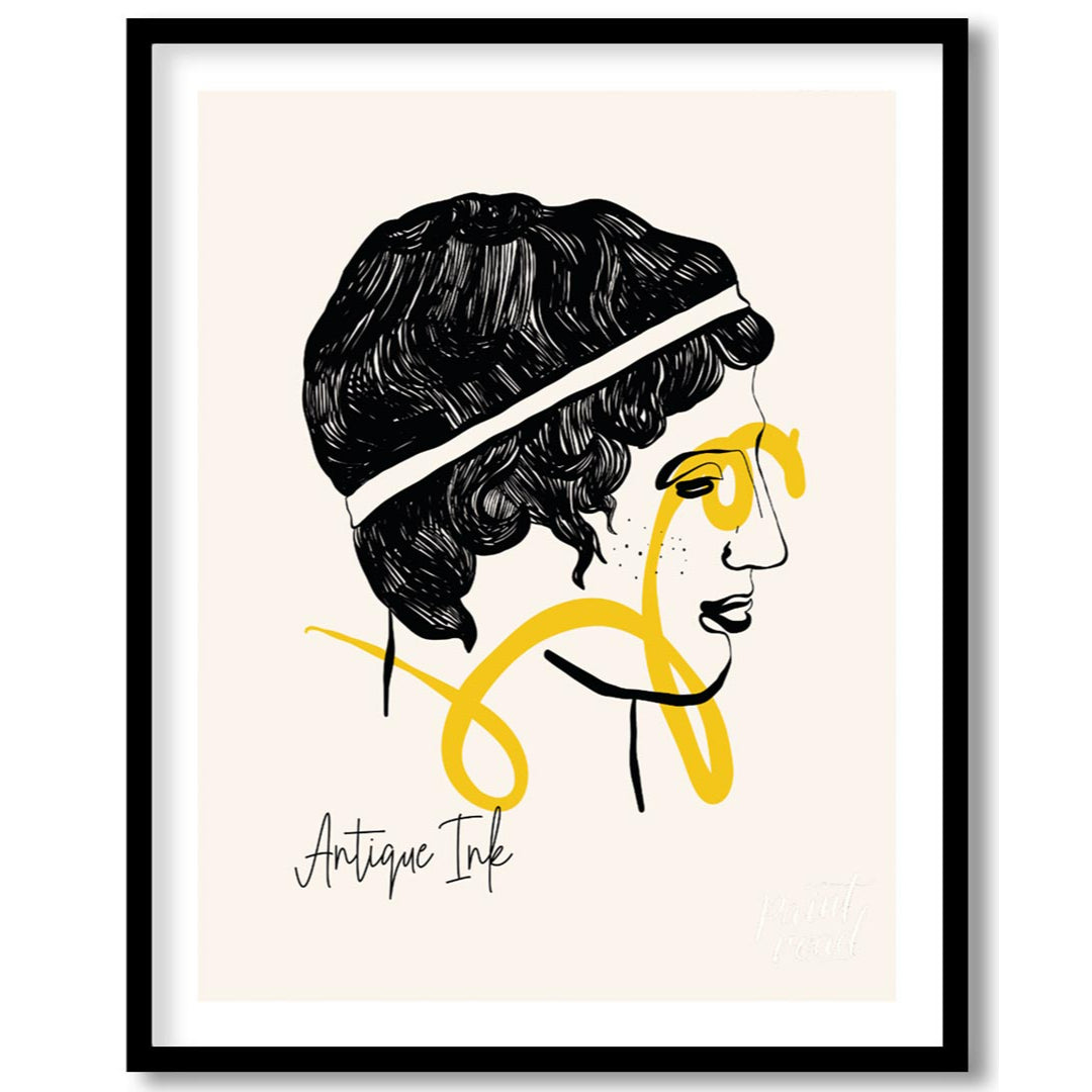 This captivating art print, titled “Antique Ink,” offers a modern interpretation of classical portr… for space