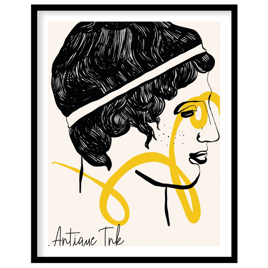 This captivating art print, titled “Antique Ink,” offers a modern interpretation of classical portr… for space