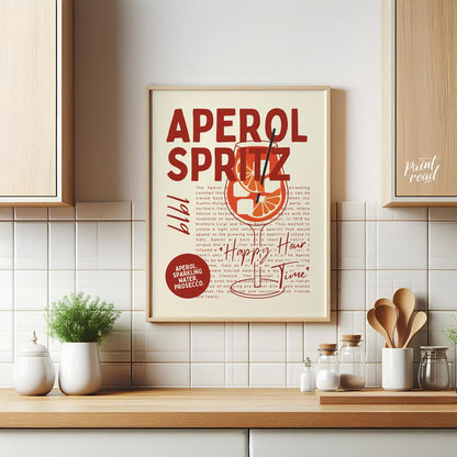 This unique and informative poster celebrates the iconic Aperol Spritz, combining a bold visual wit… for kitchen