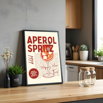 This unique and informative poster celebrates the iconic Aperol Spritz, combining a bold visual wit… for kitchen