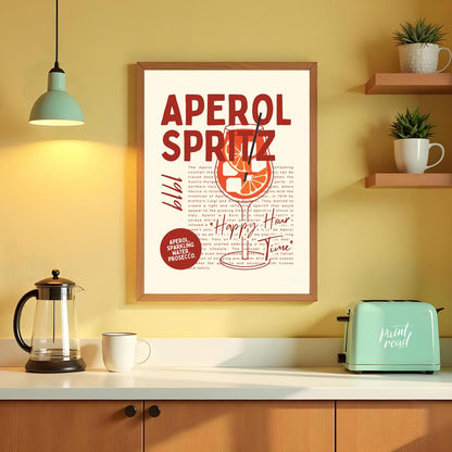 This unique and informative poster celebrates the iconic Aperol Spritz, combining a bold visual wit… for kitchen