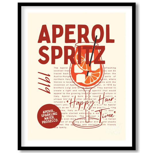 This unique and informative poster celebrates the iconic Aperol Spritz, combining a bold visual wit… for lovely house