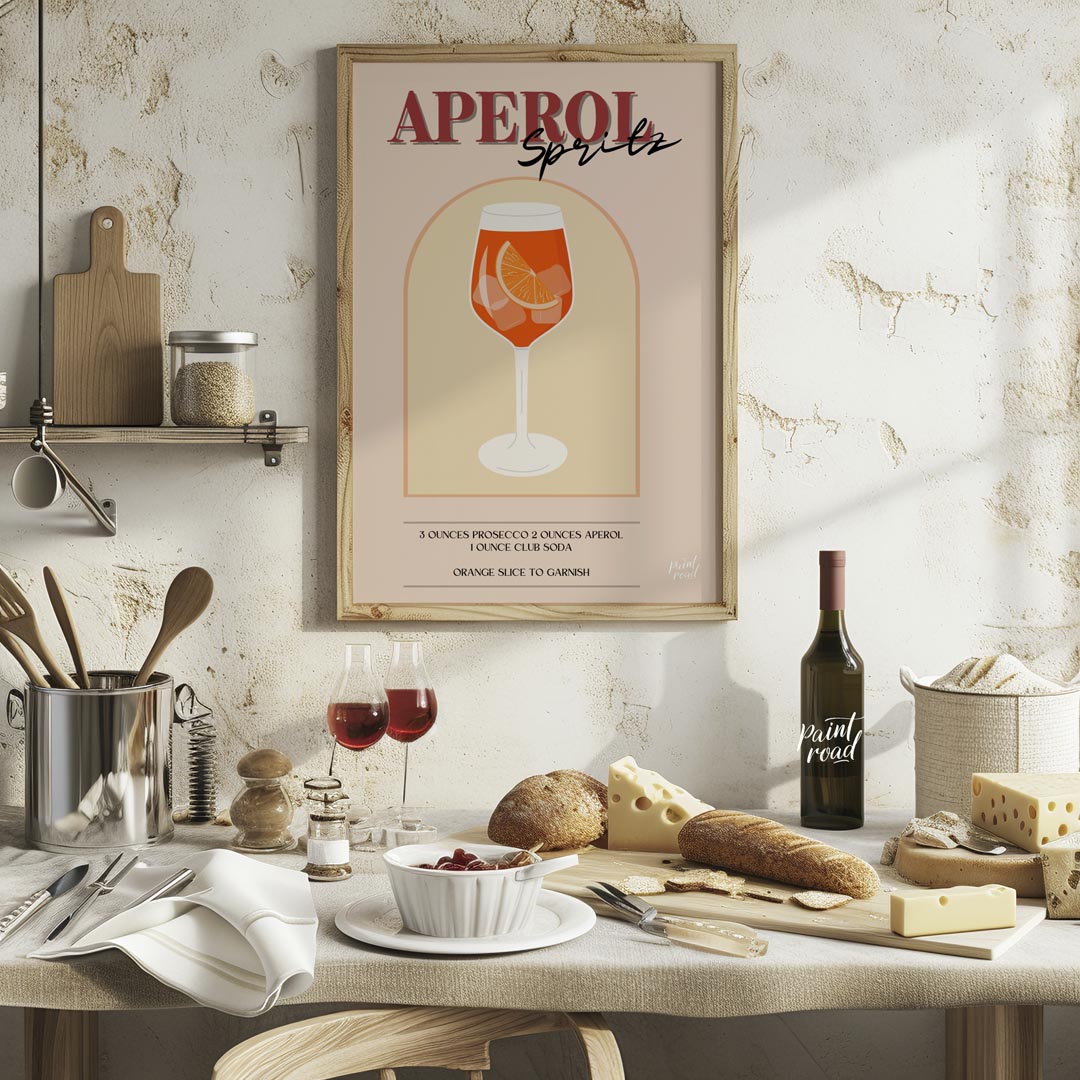 This cheerful and inviting poster features an Aperol Spritz, perfectly capturing the essence of an … for kitchen