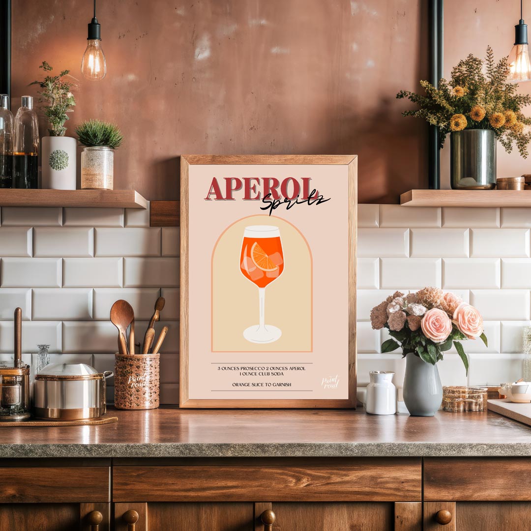 This cheerful and inviting poster features an Aperol Spritz, perfectly capturing the essence of an … for kitchen