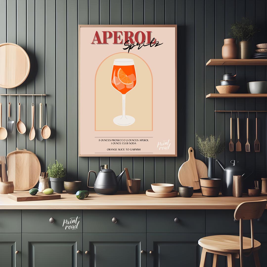 This cheerful and inviting poster features an Aperol Spritz, perfectly capturing the essence of an … for kitchen