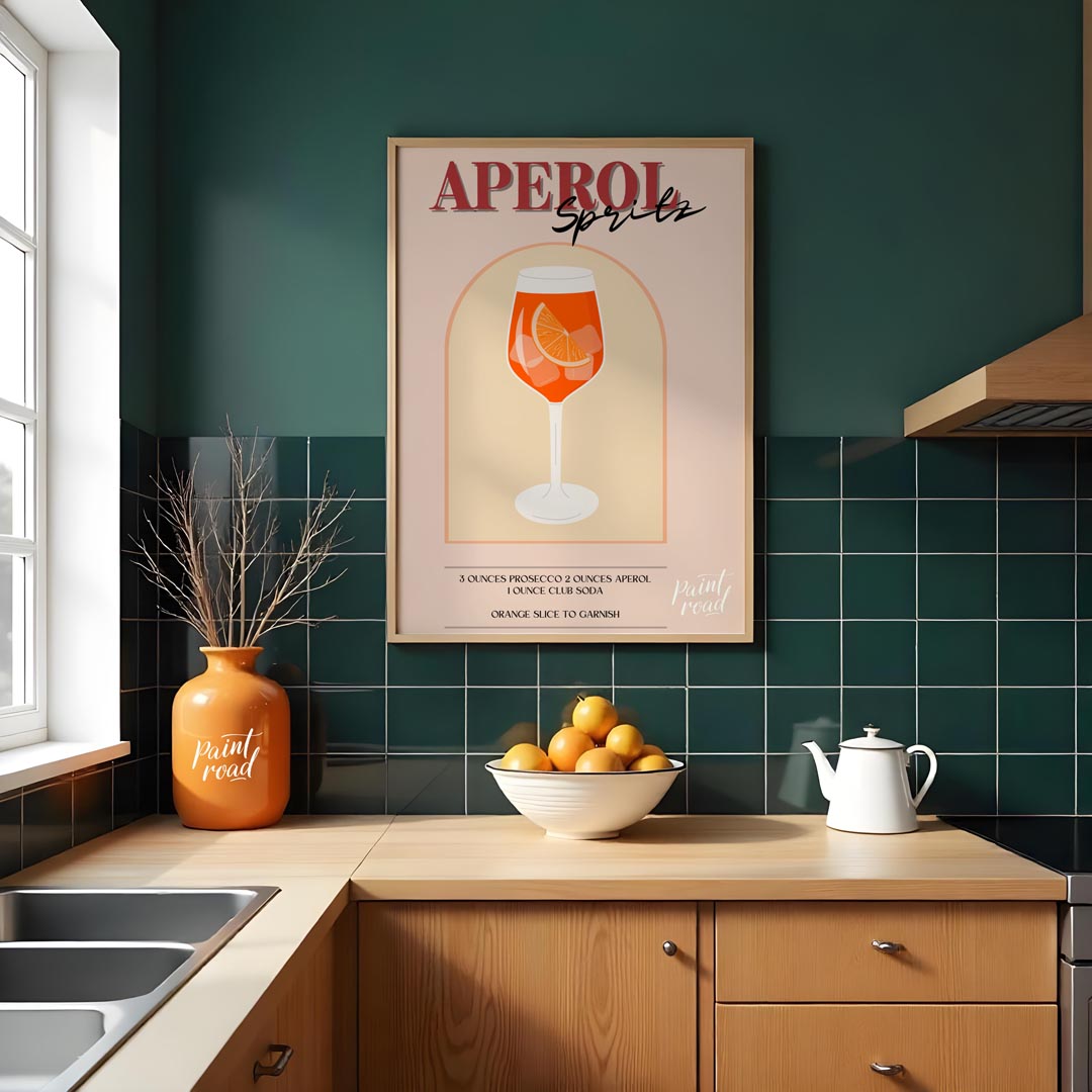This cheerful and inviting poster features an Aperol Spritz, perfectly capturing the essence of an … for kitchen