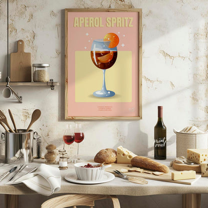 This stylish and contemporary poster showcases an Aperol Spritz with a sophisticated and modern aes… for kitchen