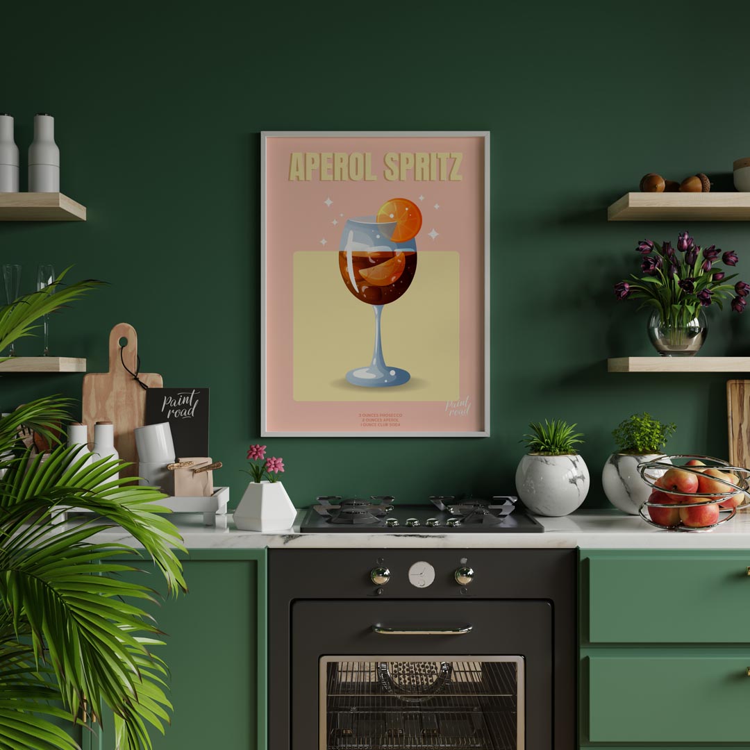 This stylish and contemporary poster showcases an Aperol Spritz with a sophisticated and modern aes… for kitchen