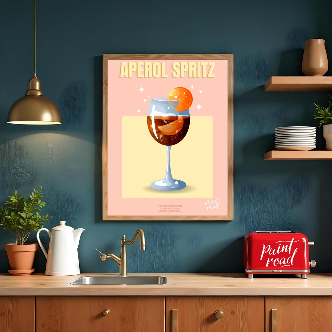 This stylish and contemporary poster showcases an Aperol Spritz with a sophisticated and modern aes… for kitchen