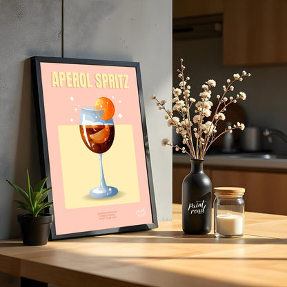 This stylish and contemporary poster showcases an Aperol Spritz with a sophisticated and modern aes… for kitchen