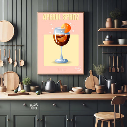 This stylish and contemporary poster showcases an Aperol Spritz with a sophisticated and modern aes… for kitchen