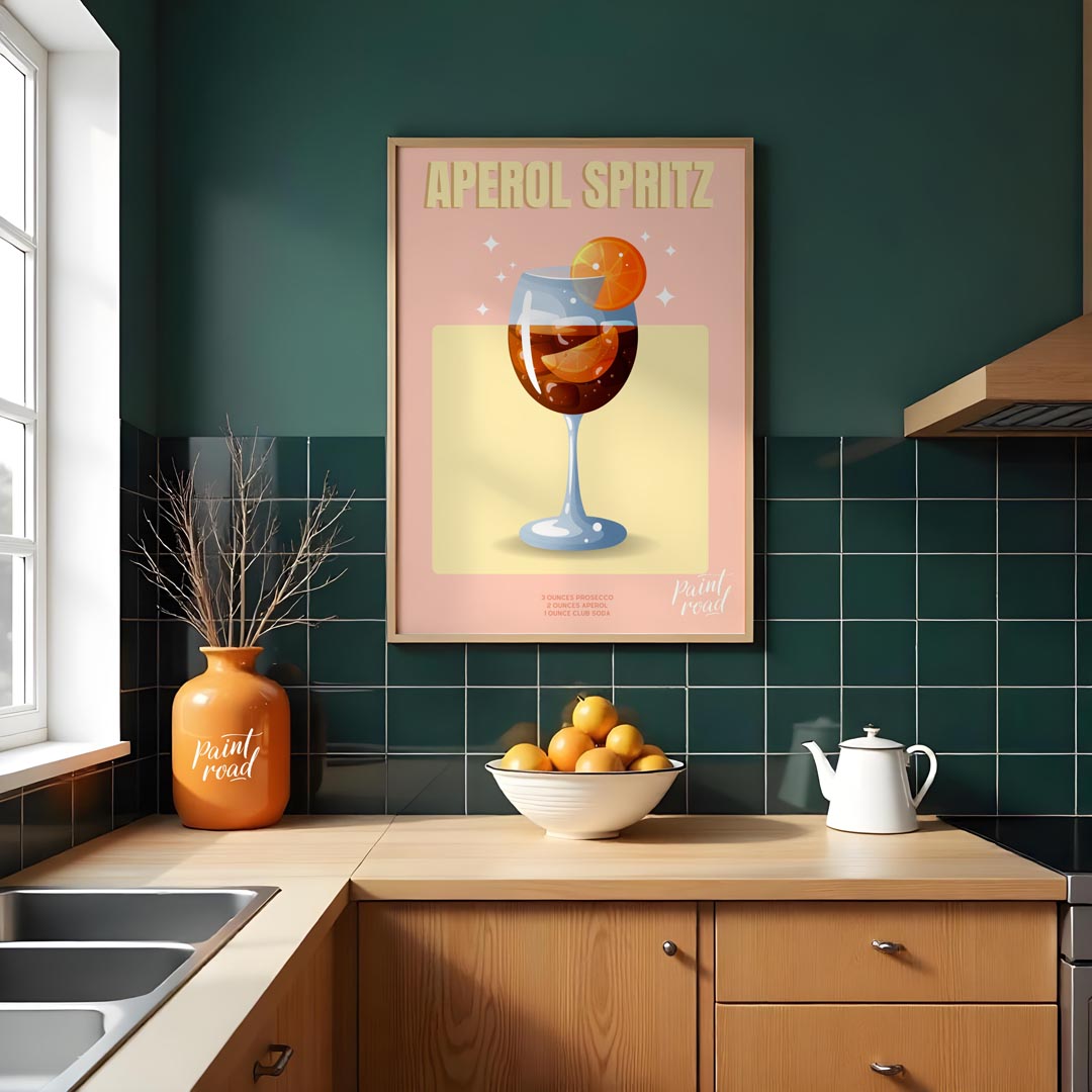 This stylish and contemporary poster showcases an Aperol Spritz with a sophisticated and modern aes… for kitchen