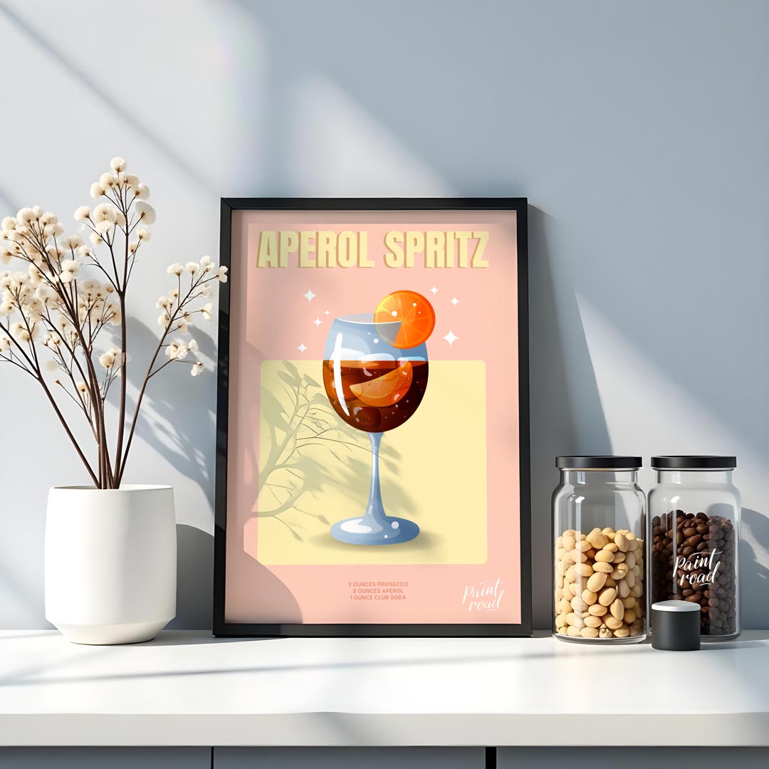 This stylish and contemporary poster showcases an Aperol Spritz with a sophisticated and modern aes… for kitchen