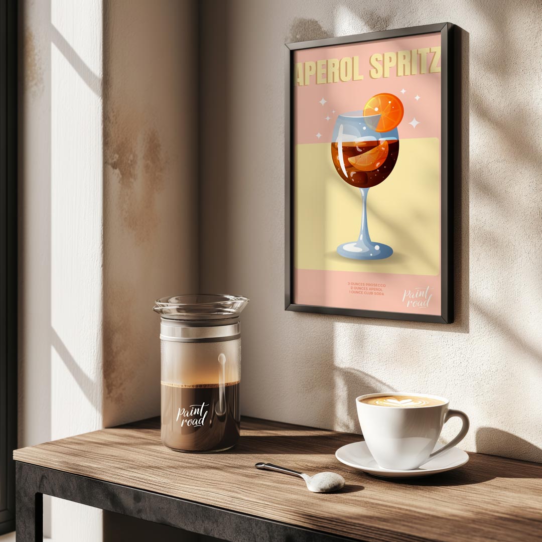 This stylish and contemporary poster showcases an Aperol Spritz with a sophisticated and modern aes… for kitchen