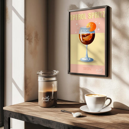 This stylish and contemporary poster showcases an Aperol Spritz with a sophisticated and modern aes… for kitchen